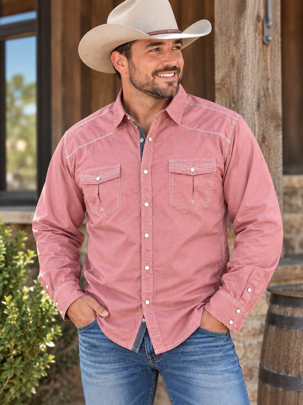 BKE Men’s 2XL Athletic Fit Pink Western Pearl Snap Cowboy Shirt